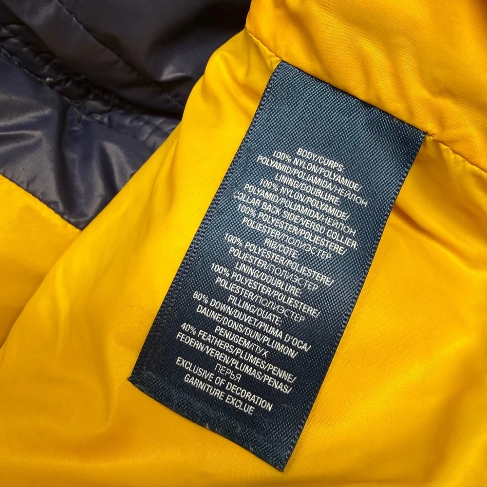 Polo Ralph Lauren Kids Size 6 Navy Yellow Down Puffer Jacket Detachable Hood